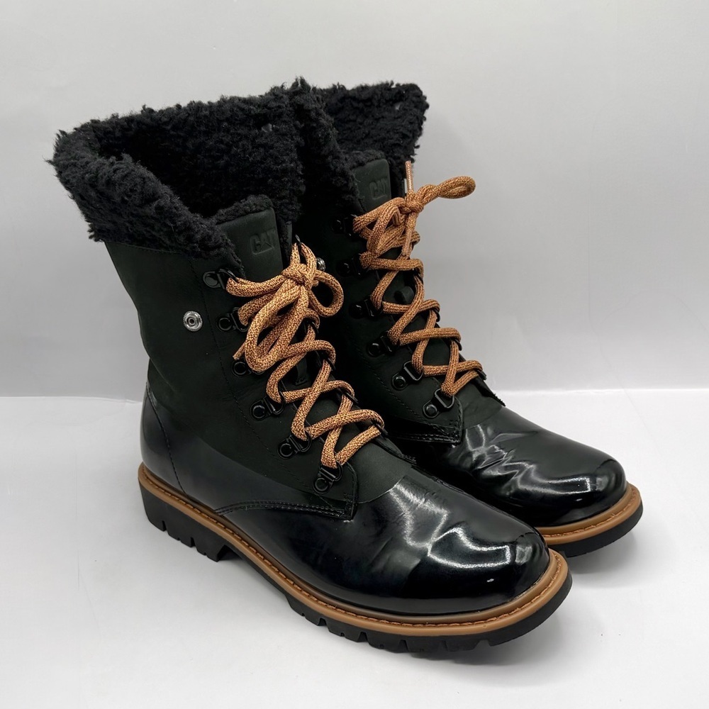 Caterpillar Walking Machines Women’s Boots Size 8.5 US Black Patent Leather Fur